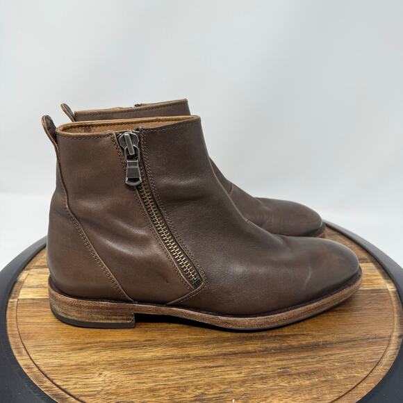 John Varvatos Star USA Men's 7.5 Boots Ankle Side ZIp Brown Leather Mitchell - Picture 1 of 7